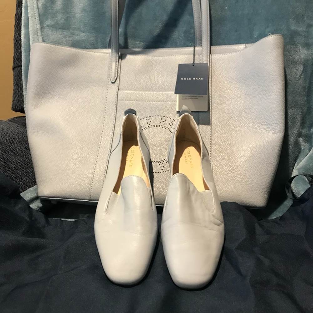 Set Bundle of Matching COLE HAAN Ballet Flats and leather Purse NWT